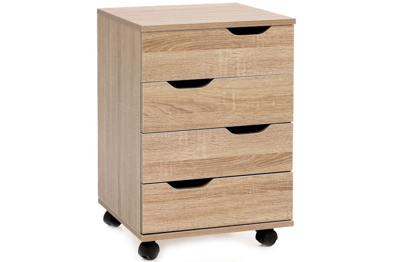 Rullecontainer Wohnling 4 skuffer foliert sponplate med hjul, moderne - Oppbevaring - Skap - Oppbevaringsskap - Kontorsskap - Tegneskap & arkitektskap