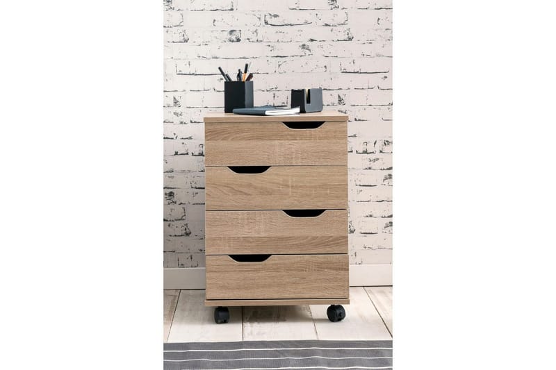 Rullecontainer Wohnling 4 skuffer foliert sponplate med hjul, moderne - Oppbevaring - Skap - Oppbevaringsskap - Kontorsskap - Tegneskap & arkitektskap