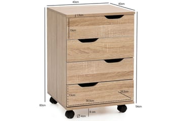 Rullecontainer Wohnling 4 skuffer foliert sponplate med hjul, moderne - Oppbevaring - Oppbevaringsmøbler - Kommode - Skuffeseksjon
