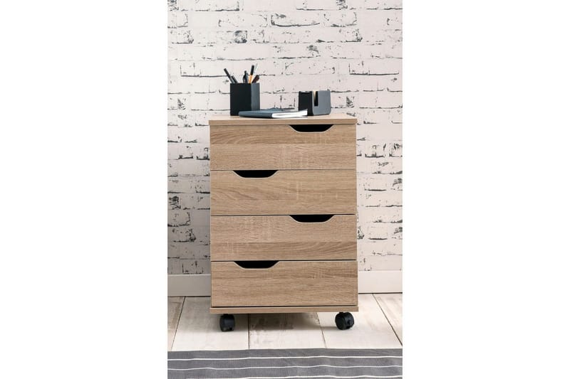 Rullecontainer Wohnling 4 skuffer foliert sponplate med hjul, moderne - Oppbevaring - Oppbevaringsmøbler - Kommode - Skuffeseksjon