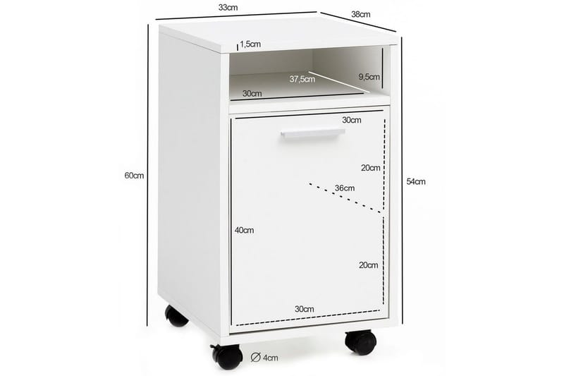 Rullecontainer Wohnling oppbevaringsbrett, 1 dør, foliert sponplate med hjul, moderne stil Hvit - Hvit - Oppbevaring - Oppbevaringsmøbler - Kommode - Skuffeseksjon