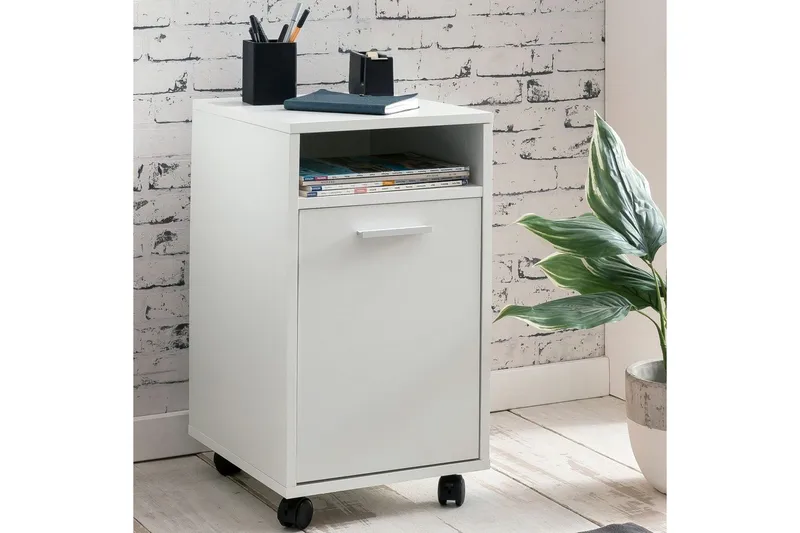 Rullecontainer Wohnling oppbevaringsbrett, 1 dør, foliert sponplate med hjul, moderne stil Hvit - Hvit - Oppbevaring - Oppbevaringsmøbler - Kommode - Skuffeseksjon