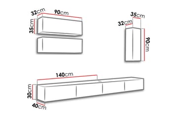 Narbonne Vegghengt 280 cm - Natur/Svart - Møbler - Barnemøbler - Oppbevaring barnerom - Skap barnerom