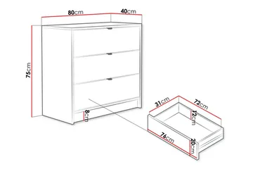 Novaj Høy kommode 80x40x75 cm i tre med oppbevaringsskuffer - sort - Oppbevaring - Skap - Oppbevaringsskap