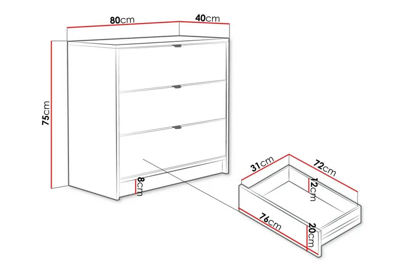 Novaj Høy kommode 80x40x75 cm i tre med oppbevaringsskuffer - sort - Oppbevaring - Skap - Oppbevaringsskap
