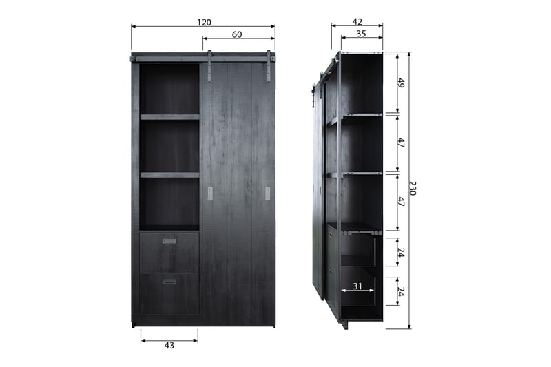 Oppbevaringsskap Celiette 122 cm - Svart Furu - Oppbevaring - Skap - Oppbevaringsskap