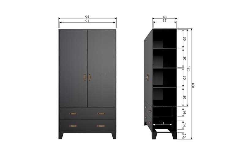 Oppbevaringsskap Shirrell 98x190 cm - Svart - Oppbevaring - Skap - Oppbevaringsskap