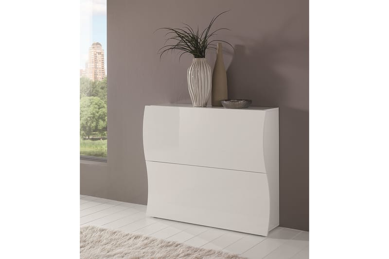 Skoskåp Ondres 101x27 cm 2 Skuffer - Hvit Høyglans - Skoskap - Entreoppbevaring - Oppbevaringsskap