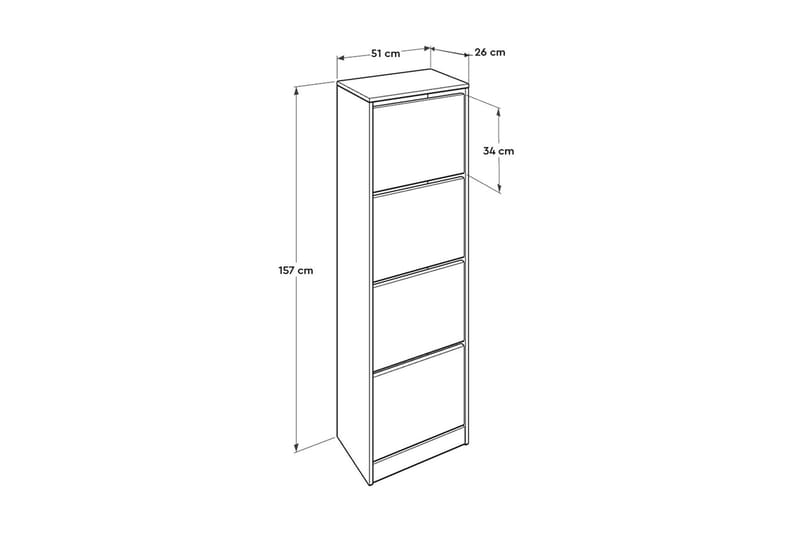 Skoskap 51x157 cm - Hvit - Oppbevaring - Skap - Oppbevaringsskap