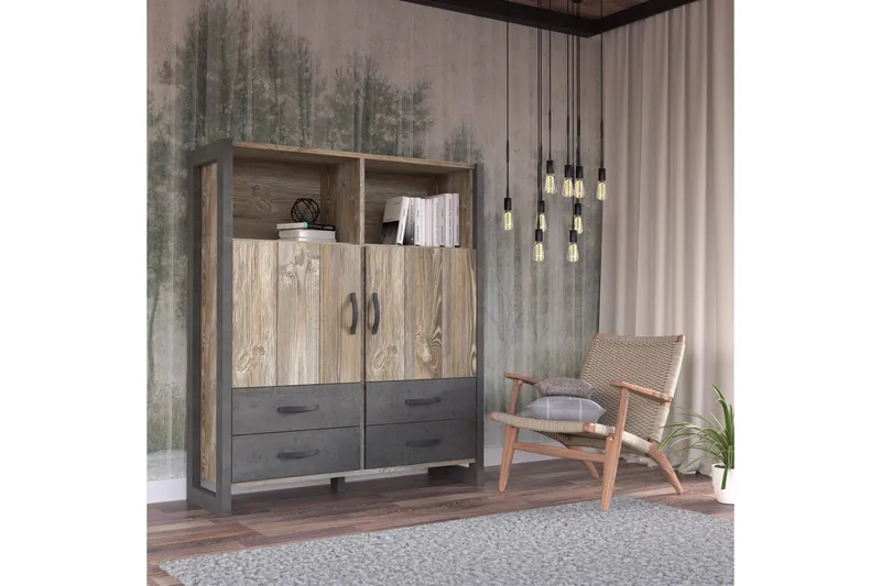 Strumica Highboard 44x130 cm - Brun/Grå - Oppbevaring - Skap - Oppbevaringsskap