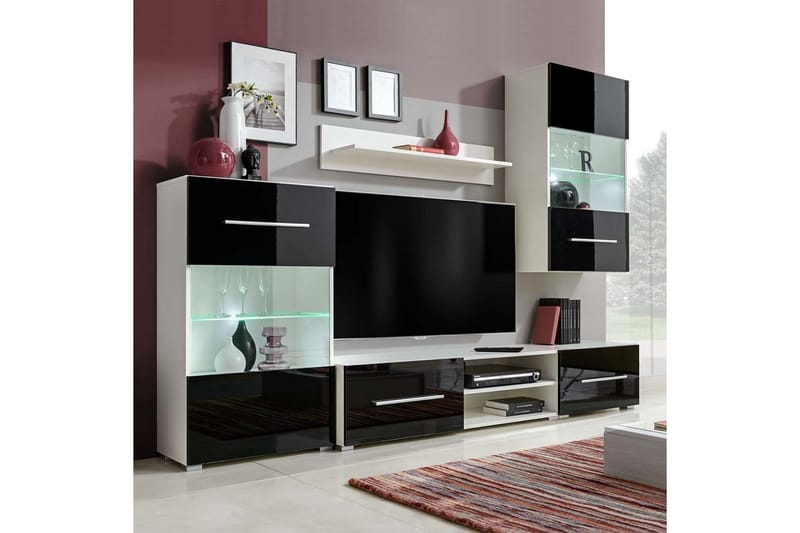 TV-møbel med skap og LED-lys 5 deler svart - Svart - Oppbevaringsskap