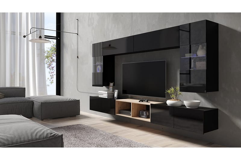 TV-Møbelsett Syrenna med Hvit LED - Svart - Møbler - Barnemøbler - Oppbevaring barnerom - Skap barnerom