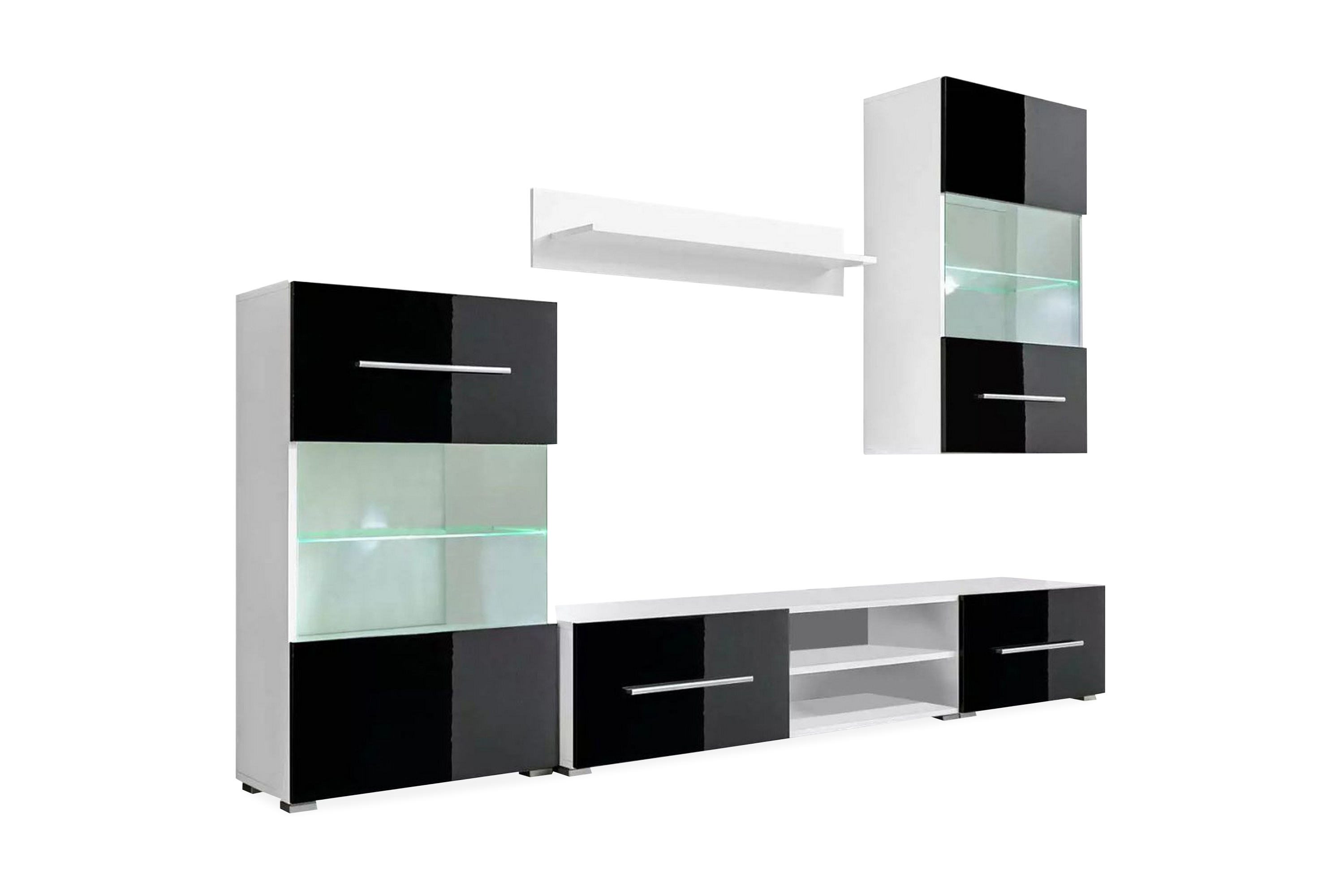 Be Basic TV-møbel med skap og LED-lys 5 deler svart - Svart