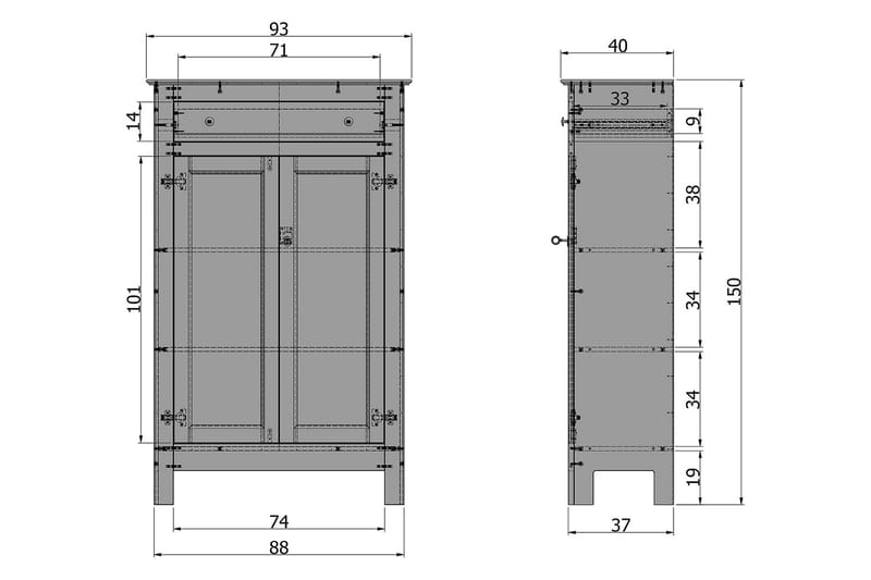Vitrineskap Avilius 93x40 cm - Furu/Svart - Oppbevaring - Skap - Oppbevaringsskap