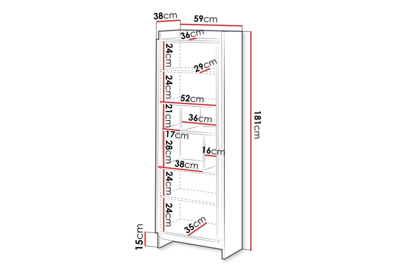 Polina Vitrineskap 59x181 cm - Brun / Svart - Oppbevaring - Skap - Vitrineskap