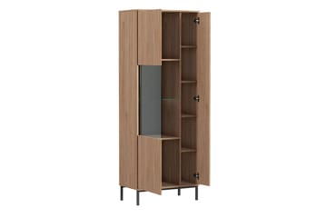 Querty Vitrineskap LED-belysning Hvit - Natur/Svart - Oppbevaring - Skap - Vitrineskap