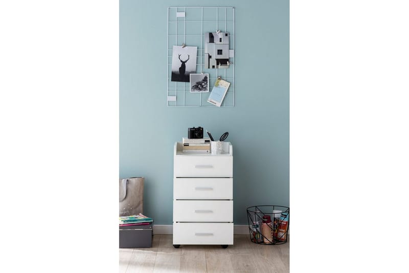 Rullecontainer Wohnling 4 skuffer med hjul, oppbevaringsbrett, foliert sponplate, moderne stil Hvit - Hvit - Oppbevaring - Oppbevaringsmøbler - Kommode - Skuffeseksjon