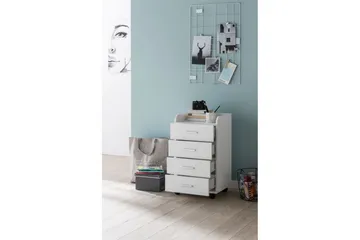 Rullecontainer Wohnling 4 skuffer med hjul, oppbevaringsbrett, foliert sponplate, moderne stil Hvit - Hvit - Oppbevaring - Oppbevaringsmøbler - Kommode - Skuffeseksjon