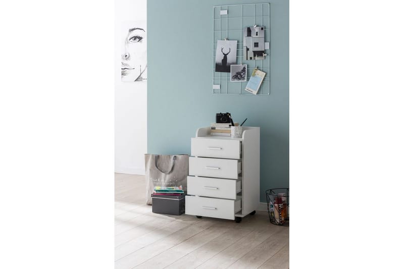 Rullecontainer Wohnling 4 skuffer med hjul, oppbevaringsbrett, foliert sponplate, moderne stil Hvit - Hvit - Oppbevaring - Oppbevaringsmøbler - Kommode - Skuffeseksjon