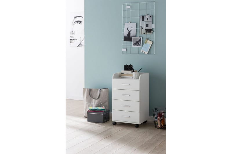 Rullecontainer Wohnling 4 skuffer med hjul, oppbevaringsbrett, foliert sponplate, moderne stil Hvit - Hvit - Oppbevaring - Oppbevaringsmøbler - Kommode - Skuffeseksjon