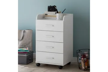 Rullecontainer Wohnling 4 skuffer med hjul, oppbevaringsbrett, foliert sponplate, moderne stil Hvit - Hvit - Oppbevaring - Oppbevaringsmøbler - Kommode - Skuffeseksjon