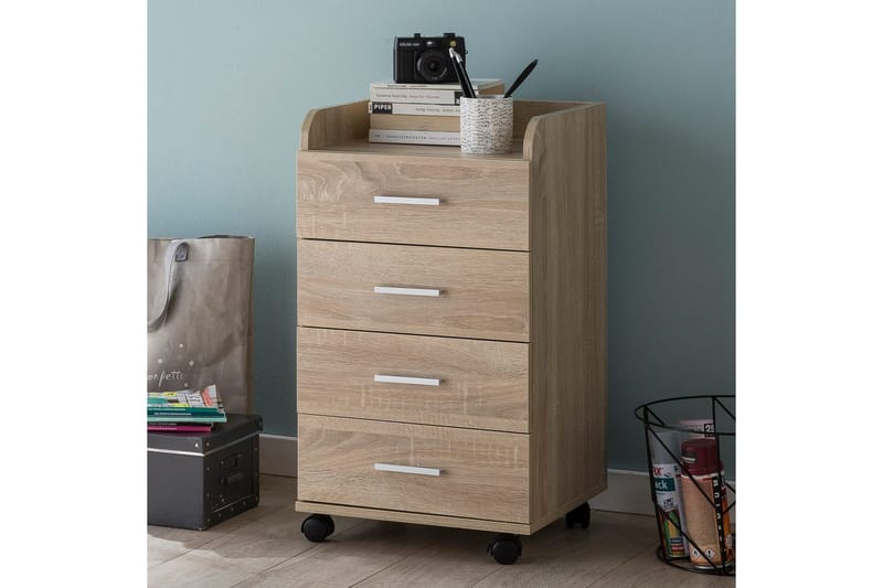 Rullecontainer Wohnling 4 skuffer med hjul, oppbevaringsbrett, foliert sponplate, moderne stil Sonoma - Sonoma - Oppbevaring - Oppbevaringsmøbler - Kommode - Skuffeseksjon