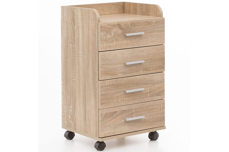 Rullecontainer Wohnling 4 skuffer med hjul, oppbevaringsbrett, foliert sponplate, moderne stil Sonoma - Sonoma - Oppbevaring - Skap - Oppbevaringsskap