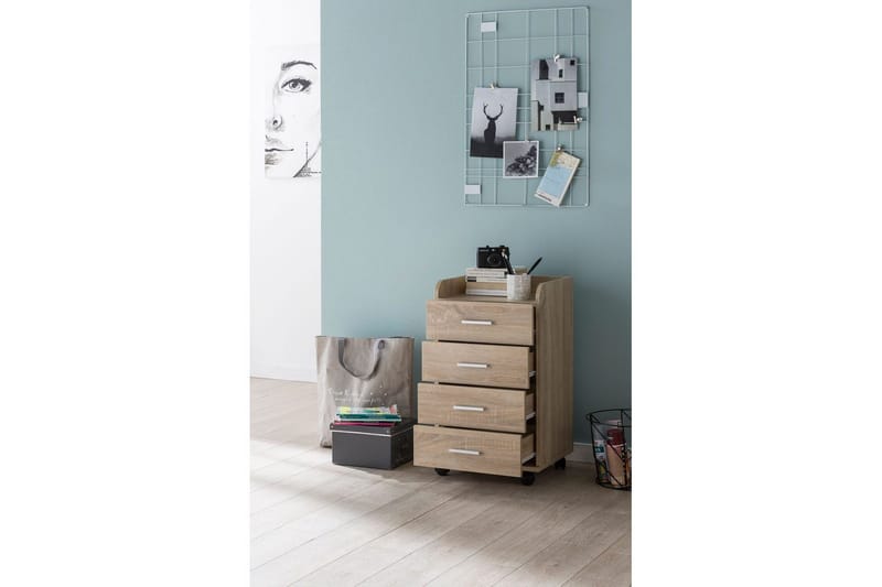 Rullecontainer Wohnling 4 skuffer med hjul, oppbevaringsbrett, foliert sponplate, moderne stil Sonoma - Sonoma - Oppbevaring - Oppbevaringsmøbler - Kommode - Skuffeseksjon