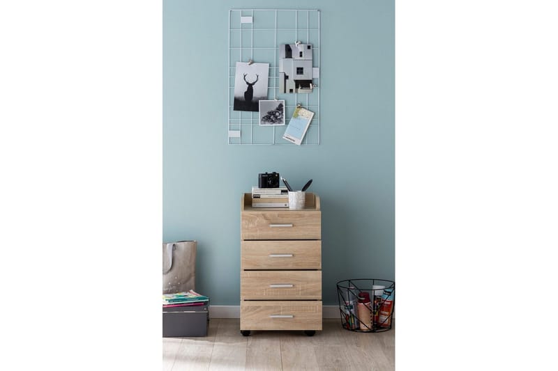 Rullecontainer Wohnling 4 skuffer med hjul, oppbevaringsbrett, foliert sponplate, moderne stil Sonoma - Sonoma - Oppbevaring - Oppbevaringsmøbler - Kommode - Skuffeseksjon