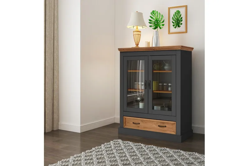 Selma Vitrineskap 100x120 cm - Grå - Oppbevaring - Skap - Vitrineskap