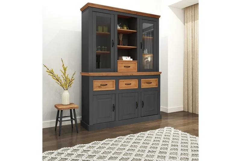 Selma Vitrineskap 145x192 cm - Grå - Oppbevaring - Skap - Vitrineskap