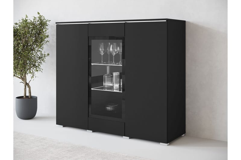 Sherie Vitrineskap 120 cm i Tre - Svart - Oppbevaring - Skap - Vitrineskap