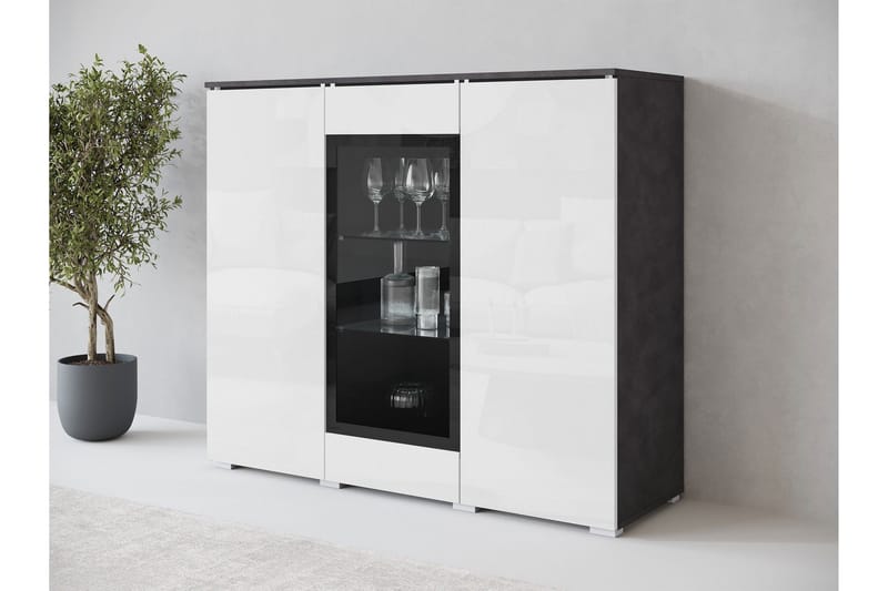 Sherie Vitrineskap 120x104 cm - Hvit / Grå - Oppbevaring - Skap - Vitrineskap