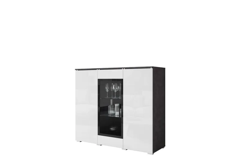 Sherie Vitrineskap 120x104 cm, Hvit / Grå