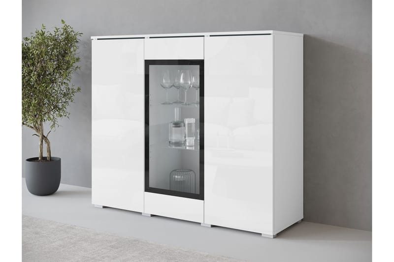 Sherie Vitrineskap 120x104 cm - Hvit - Oppbevaring - Skap - Vitrineskap