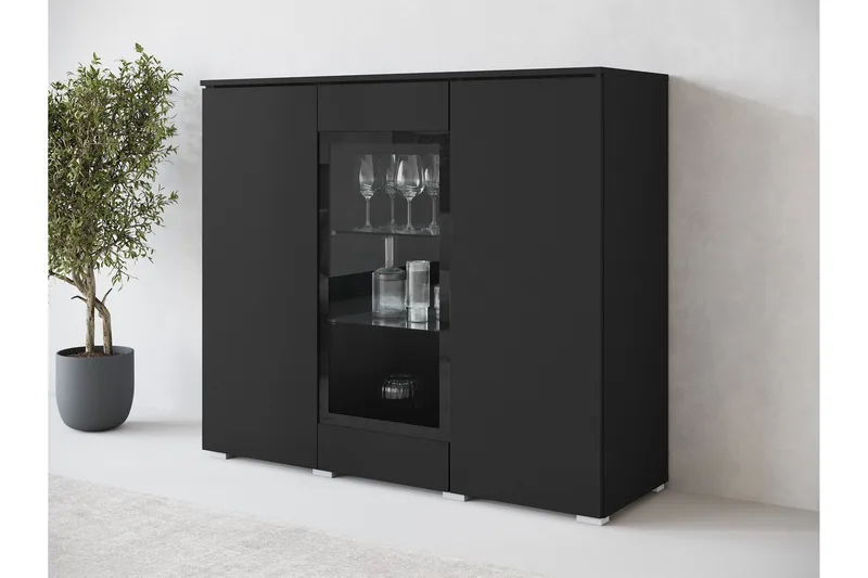 Sherie Vitrineskap 120x104 cm - Svart - Oppbevaring - Skap - Vitrineskap