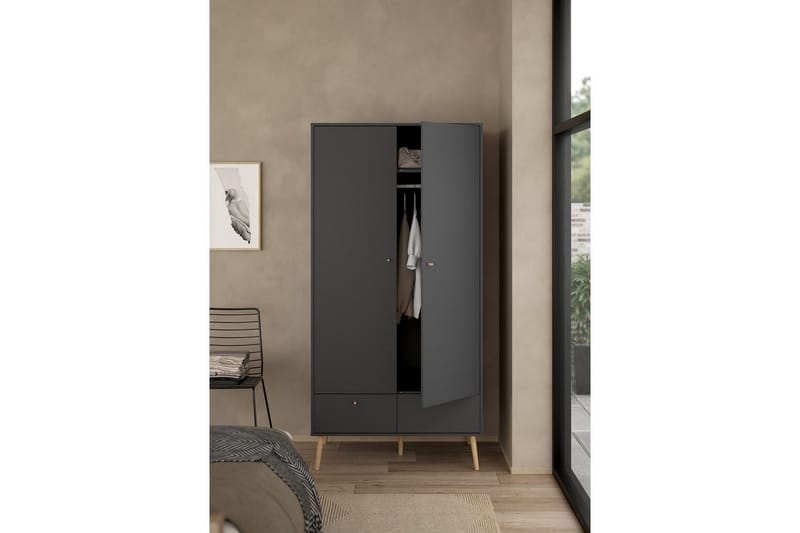 Shinta Garderobskap 99x200 cm - Grå - Oppbevaring - Skap - Oppbevaringsskap