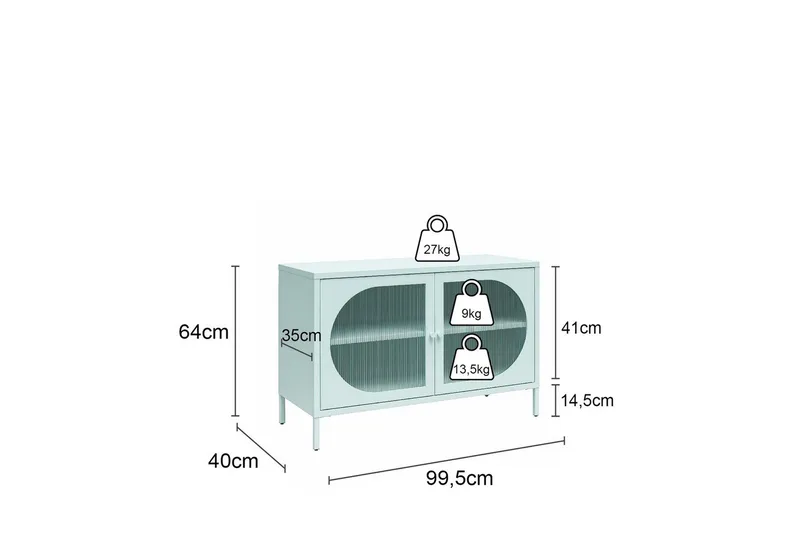 Skap Luna 100x40x64 cm, Himmelblå - 100x40x64 cm, Himmelblå - Oppbevaring - Skap - Vitrineskap