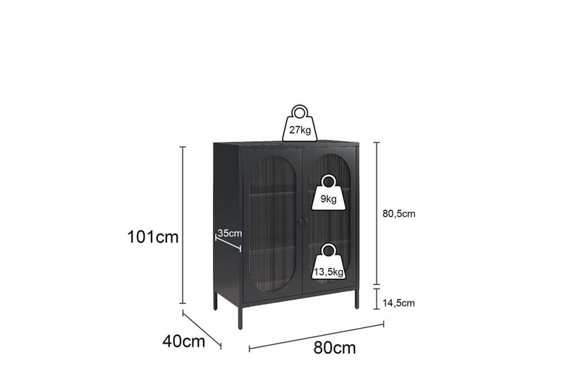 Skap Luna 80x40x102 cm, Svart - 80x40x102 cm, Svart - Oppbevaring - Skap - Vitrineskap
