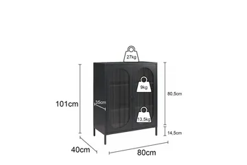 Skap Luna 80x40x102 cm, Svart - 80x40x102 cm, Svart - Oppbevaring - Skap - Vitrineskap