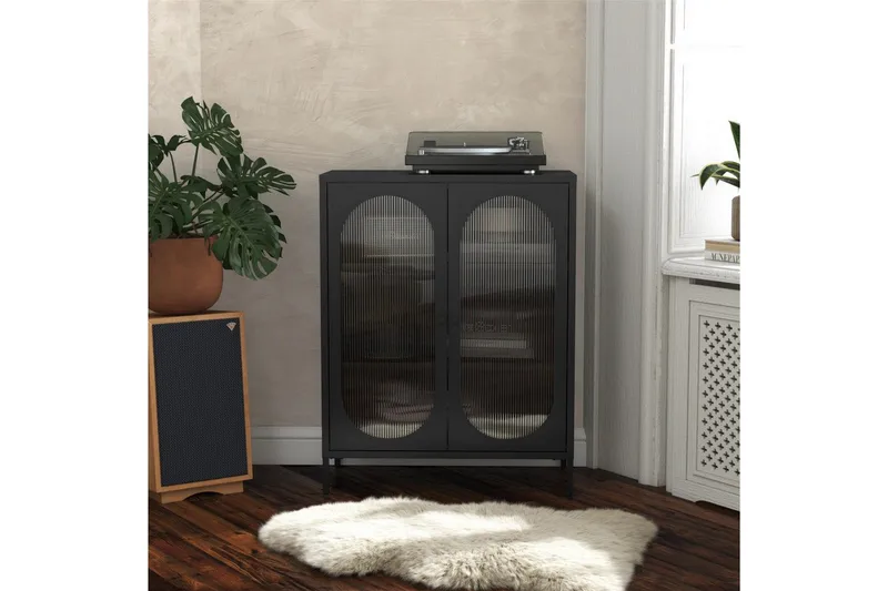 Skap Luna 80x40x102 cm, Svart - 80x40x102 cm, Svart - Oppbevaring - Skap - Vitrineskap