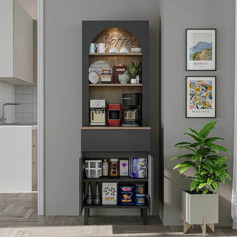 Skap til kaffebar Kalune Design Ledli (60 x 179 x 41,8 cm) Antrasitt - Oppbevaring - Skap - Barskap