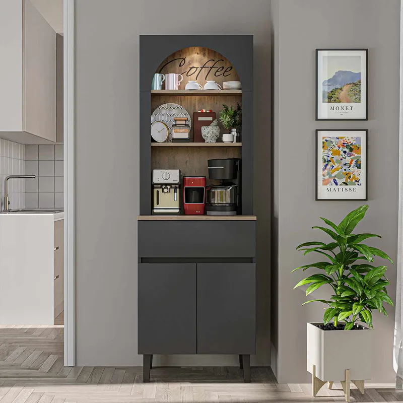 Skap til kaffebar Kalune Design Ledli (60 x 179 x 41,8 cm) Antrasitt - Oppbevaring - Skap - Barskap
