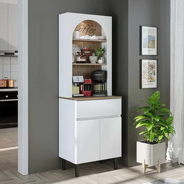 Skap til kaffebar Kalune Design Ledli (60 x 179 x 41,8 cm) Hvit atlantisk furu - Oppbevaring - Skap - Barskap