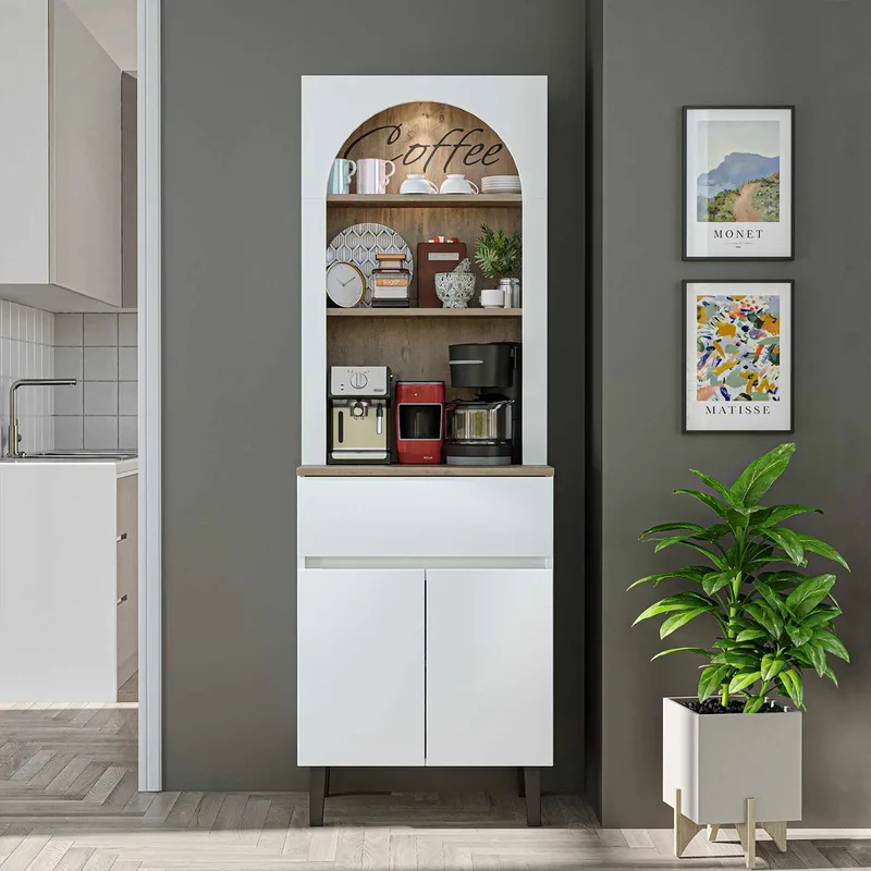 Skap til kaffebar Kalune Design Ledli (60 x 179 x 41,8 cm) Hvit atlantisk furu - Oppbevaring - Skap - Barskap