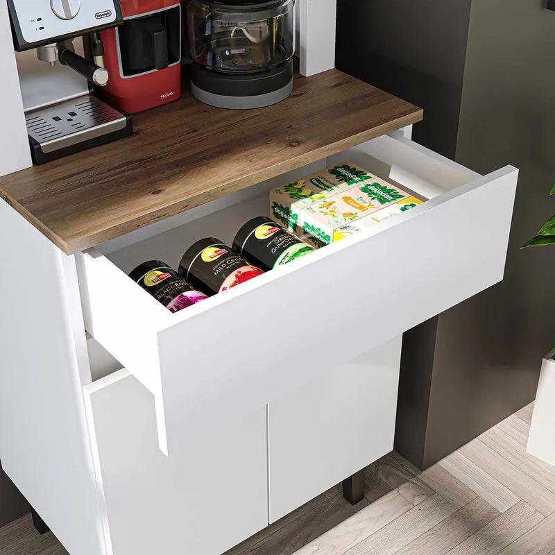 Skap til kaffebar Kalune Design Ledli (60 x 179 x 41,8 cm) Hvit atlantisk furu - Oppbevaring - Skap - Barskap