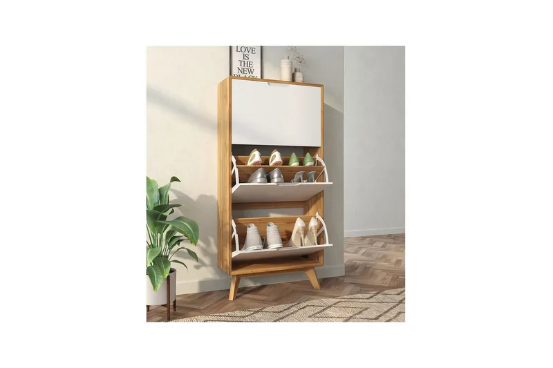 Skoplagring Ezra 3 klaffer 60x24x125 cm, Wotan eik/hvit - 60x24x125 cm, Wotan eik/hvit - Oppbevaring - Skap - Oppbevaringsskap