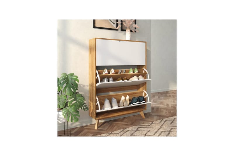 Skoplagring Ezra 3 klaffer 89x24x125 cm, Wotan eik/hvit - 89x24x125 cm, Wotan eik/hvit - Oppbevaring - Skap - Oppbevaringsskap