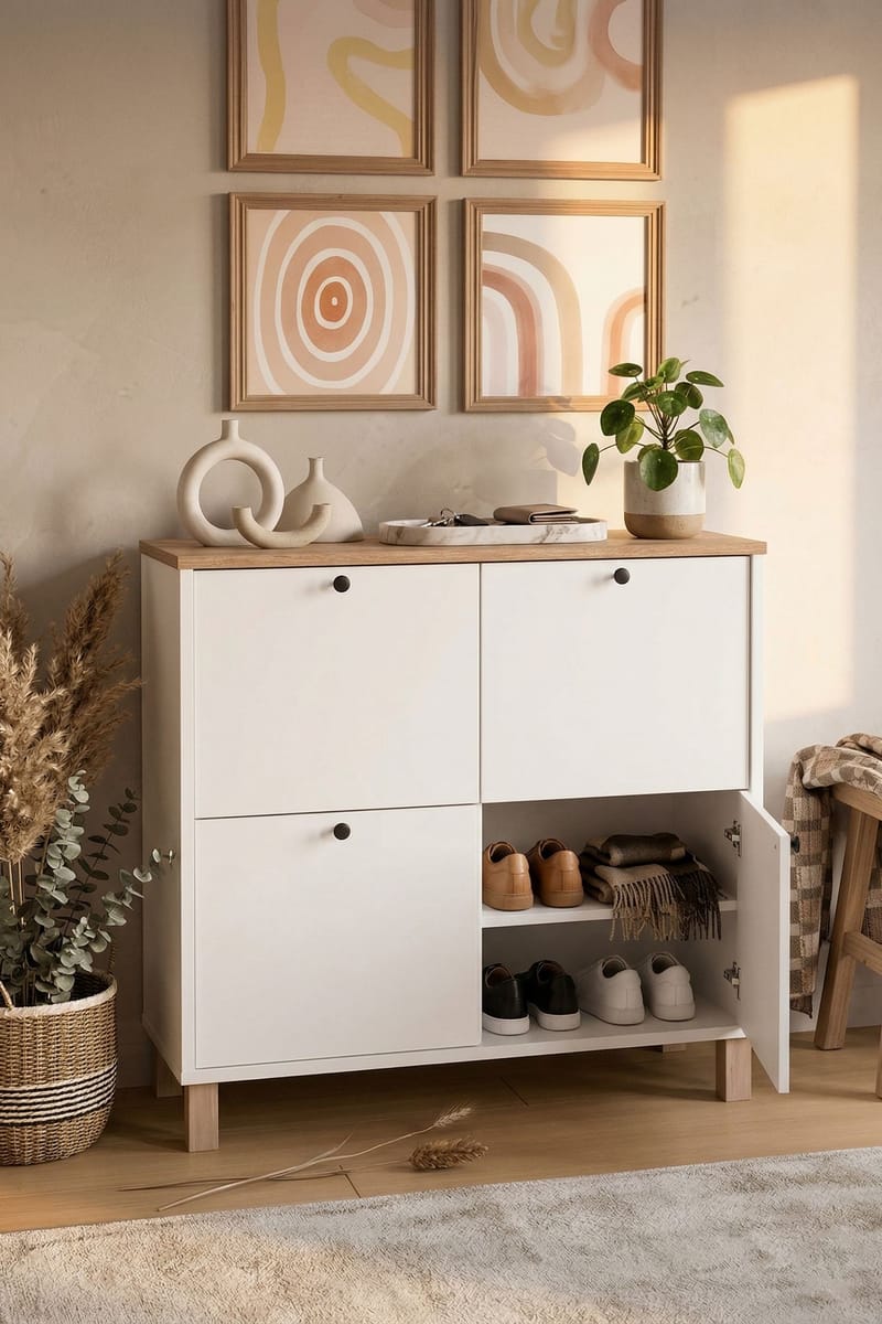 Skoskap Hanah Home Nord (90 x 85,2 x 35 cm) White Oak - Hvit eik - Oppbevaring - Skap - Oppbevaringsskap