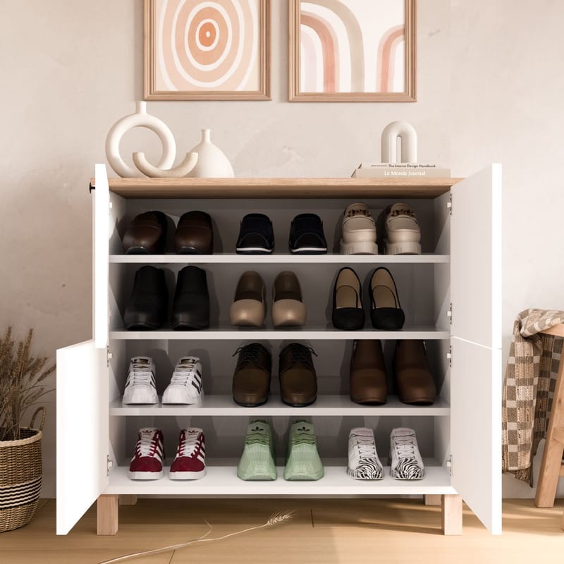 Skoskap Hanah Home Nord (90 x 85,2 x 35 cm) White Oak - Hvit eik - Oppbevaring - Skap - Oppbevaringsskap